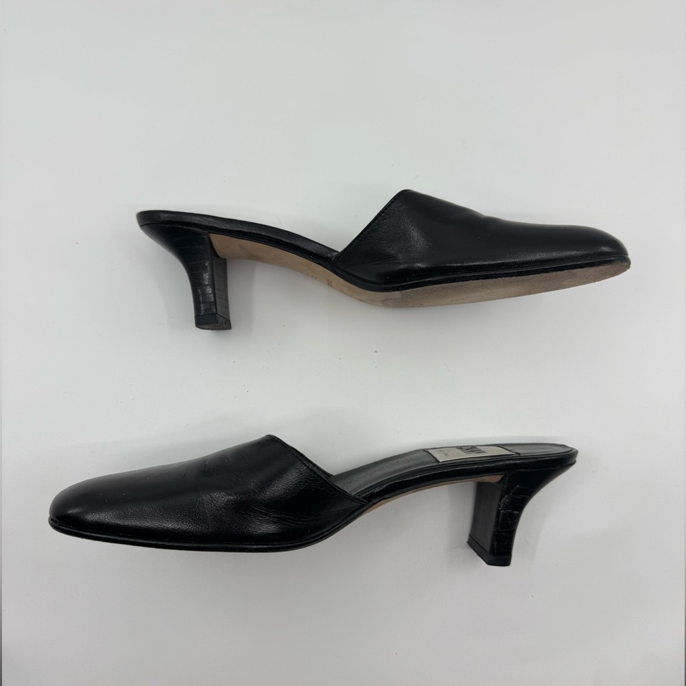 DKNY Black Leather Kitten Heel Mules - Picture 2 of 7